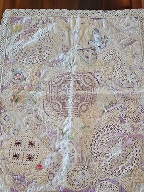 Handmade Vintage Lavender & Cream Crochet Patchwork Quilt